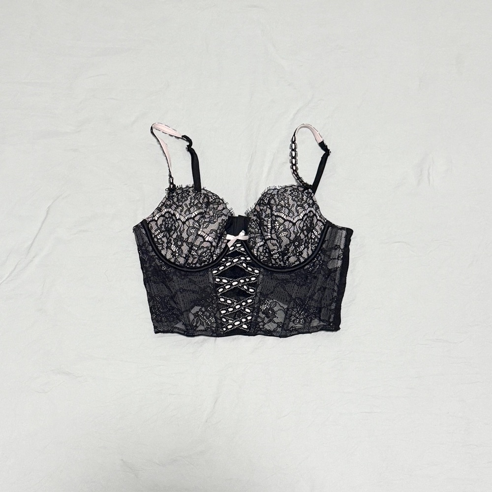 Elegant Black and Pink Lace Bustier/Corset